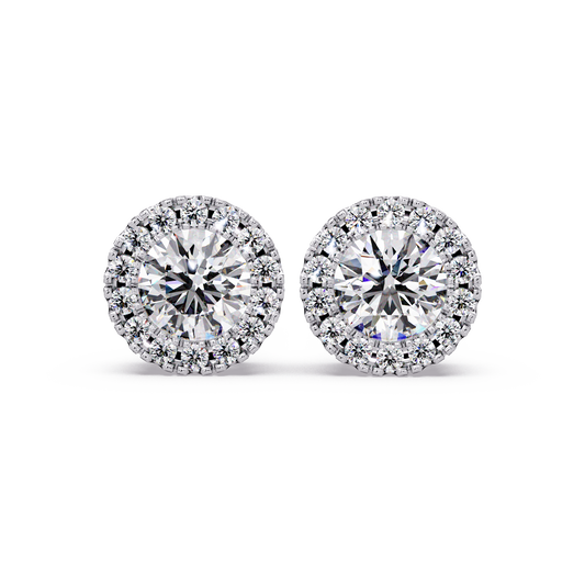 Round Lab Grown Diamond Halo Stud Earrings - HIGHCARAT DIAMONDS