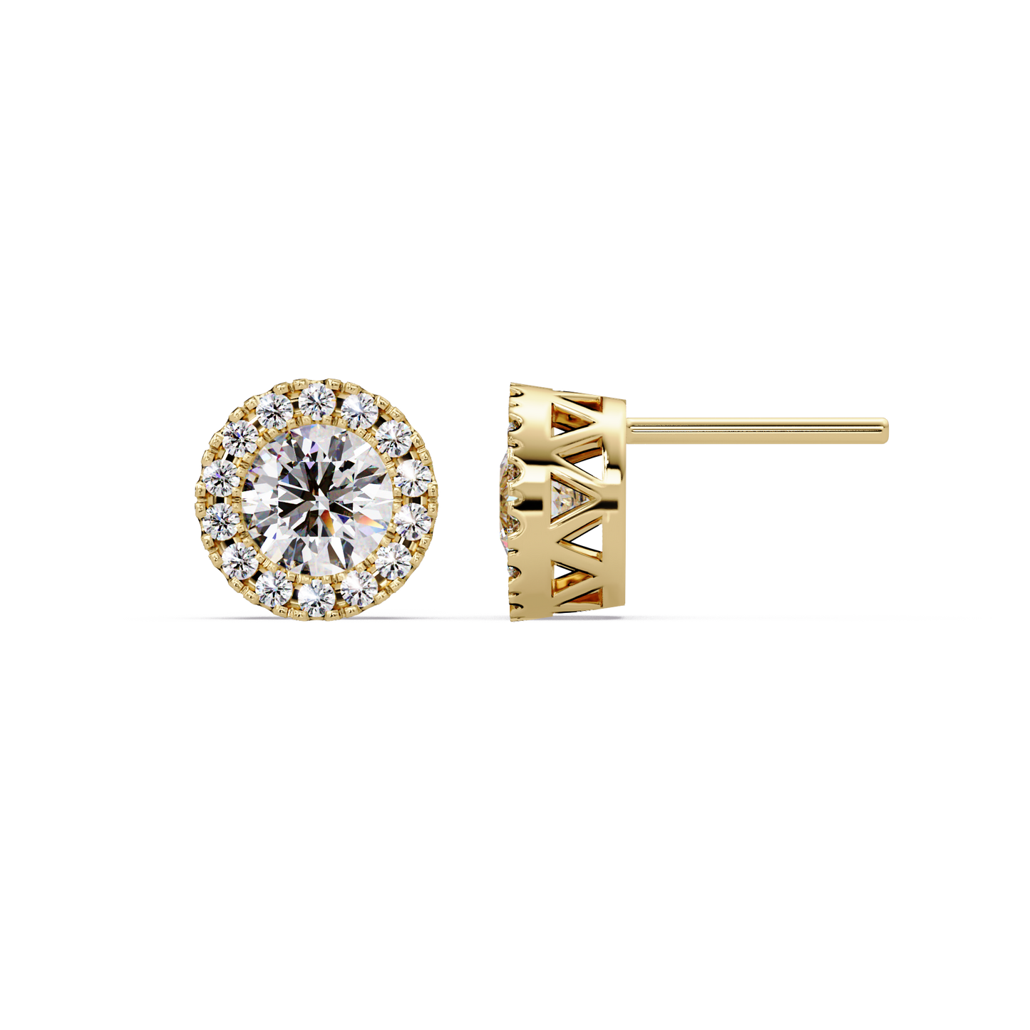 Round Lab Grown Diamond Halo Stud Earrings - HIGHCARAT DIAMONDS