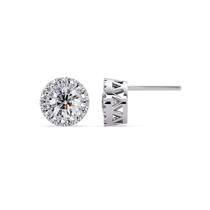 Round Lab Grown Diamond Halo Stud Earrings - HIGHCARAT DIAMONDS