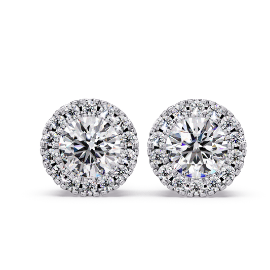 Round Lab Grown Diamond Halo Stud Earrings - HIGHCARAT DIAMONDS