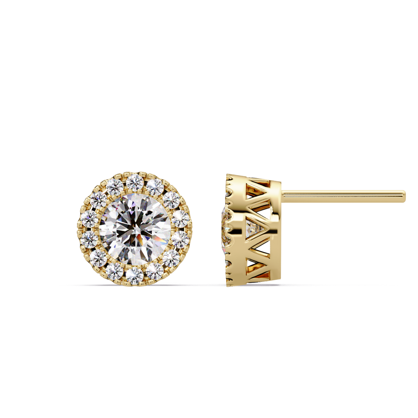 Round Lab Grown Diamond Halo Stud Earrings - HIGHCARAT DIAMONDS