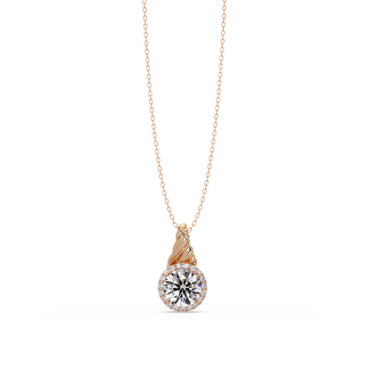 Round Lab Grown Diamond Halo Twist Solitaire Pendant - HIGHCARAT DIAMONDS
