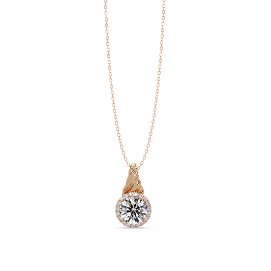 Round Lab Grown Diamond Halo Twist Solitaire Pendant - HIGHCARAT DIAMONDS