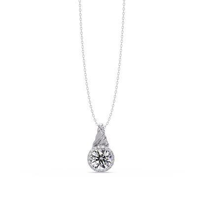Round Lab Grown Diamond Halo Twist Solitaire Pendant - HIGHCARAT DIAMONDS