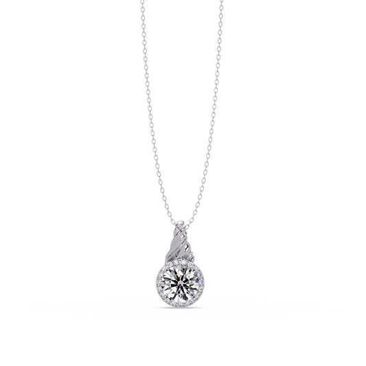 Round Lab Grown Diamond Halo Twist Solitaire Pendant - HIGHCARAT DIAMONDS
