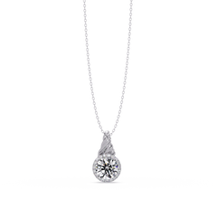 Round Lab Grown Diamond Halo Twist Solitaire Pendant - HIGHCARAT DIAMONDS