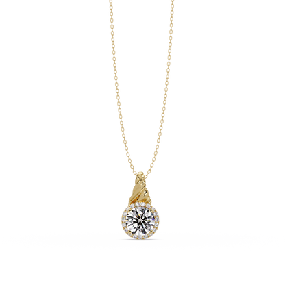 Round Lab Grown Diamond Halo Twist Solitaire Pendant - HIGHCARAT DIAMONDS