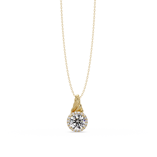 Round Lab Grown Diamond Halo Twist Solitaire Pendant - HIGHCARAT DIAMONDS