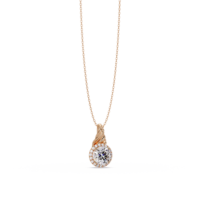 Round Lab Grown Diamond Halo Twist Solitaire Pendant - HIGHCARAT DIAMONDS