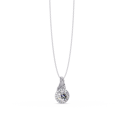 Round Lab Grown Diamond Halo Twist Solitaire Pendant - HIGHCARAT DIAMONDS