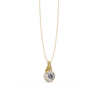 Round Lab Grown Diamond Halo Twist Solitaire Pendant - HIGHCARAT DIAMONDS