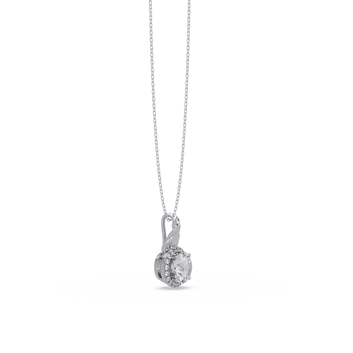 Round Lab Grown Diamond Halo Twist Solitaire Pendant - HIGHCARAT DIAMONDS