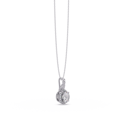 Round Lab Grown Diamond Halo Twist Solitaire Pendant - HIGHCARAT DIAMONDS
