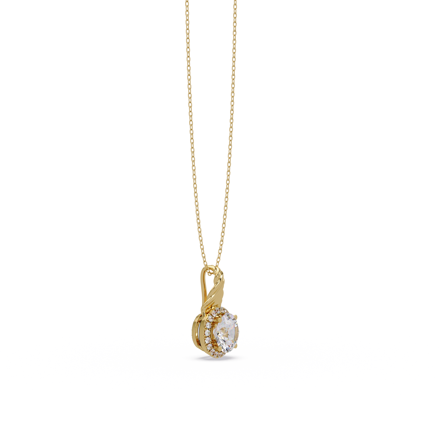 Round Lab Grown Diamond Halo Twist Solitaire Pendant - HIGHCARAT DIAMONDS