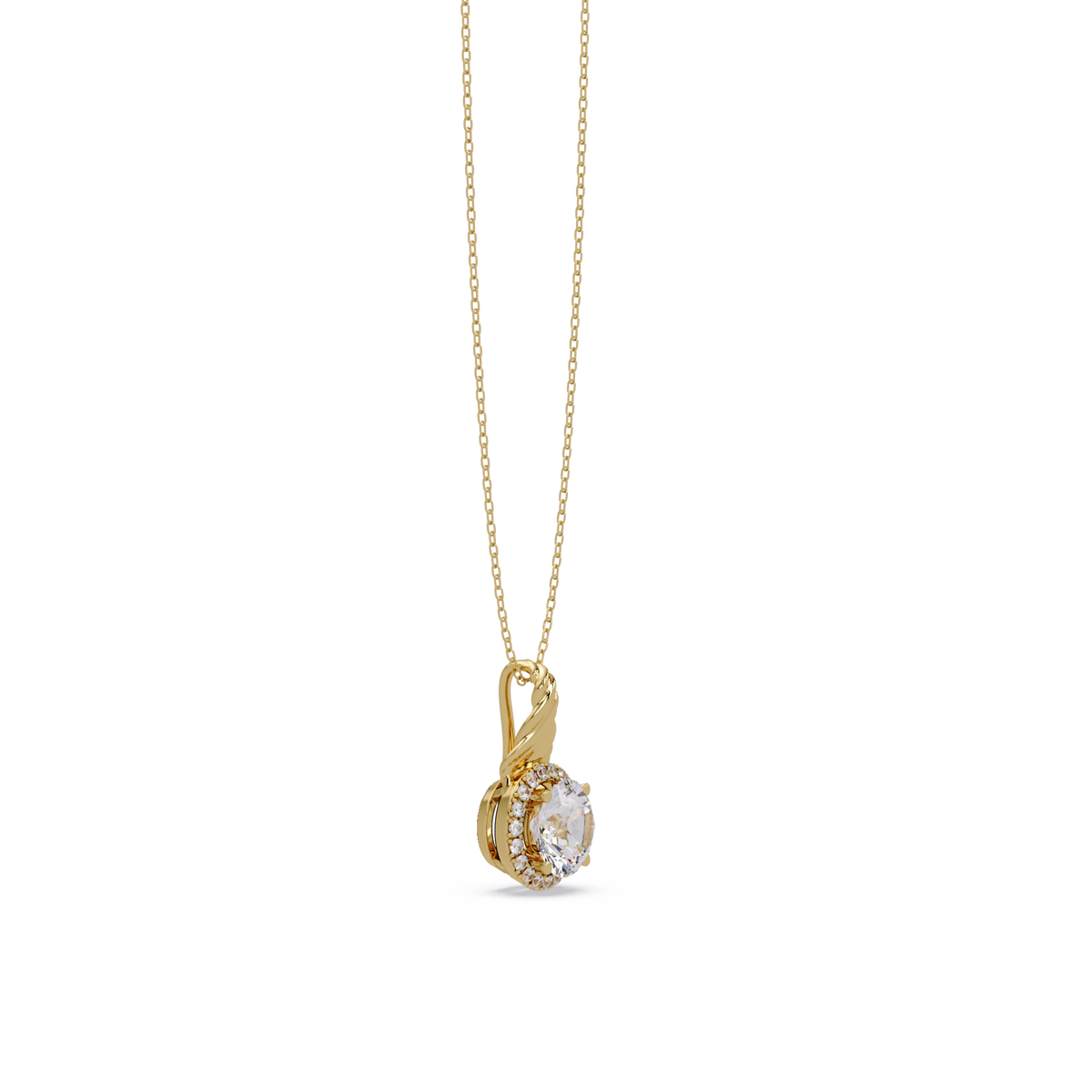Round Lab Grown Diamond Halo Twist Solitaire Pendant - HIGHCARAT DIAMONDS