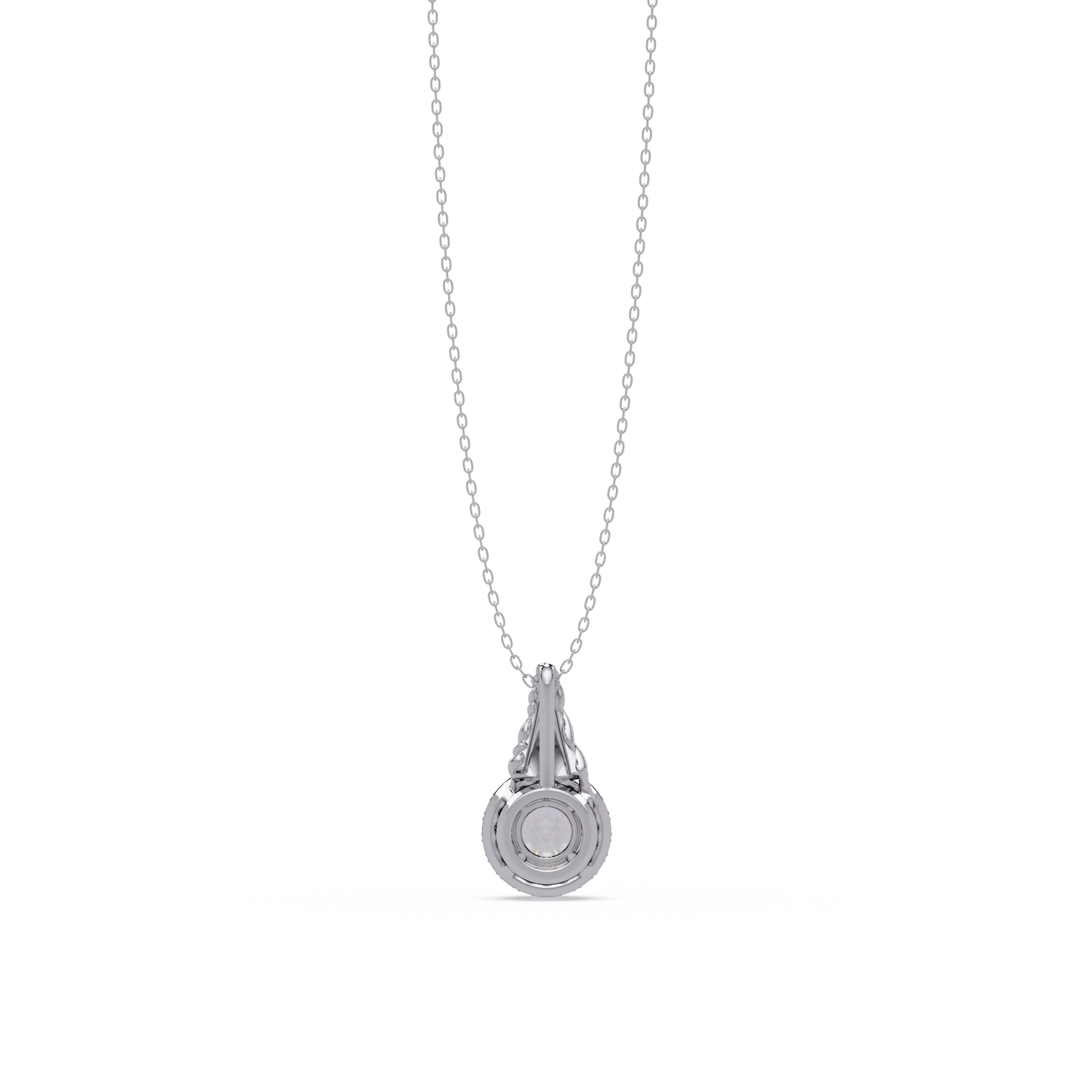 Round Lab Grown Diamond Halo Twist Solitaire Pendant - HIGHCARAT DIAMONDS