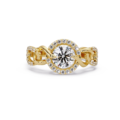 Round Lab Grown Diamond Halo Twisted Link Band Ring - HIGHCARAT DIAMONDS