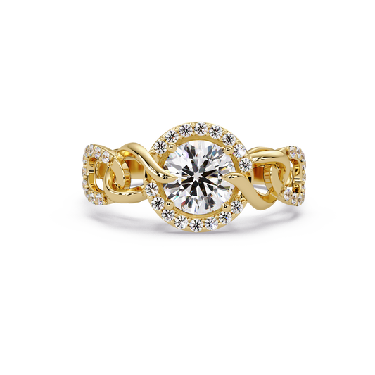 Round Lab Grown Diamond Halo Twisted Link Band Ring - HIGHCARAT DIAMONDS