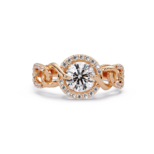 Round Lab Grown Diamond Halo Twisted Link Band Ring - HIGHCARAT DIAMONDS