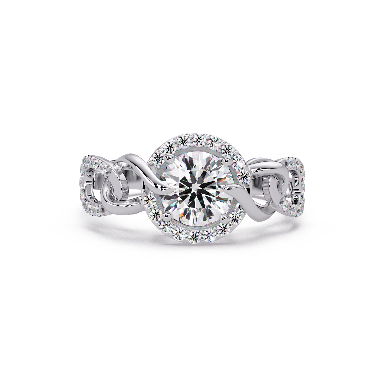 Round Lab Grown Diamond Halo Twisted Link Band Ring - HIGHCARAT DIAMONDS