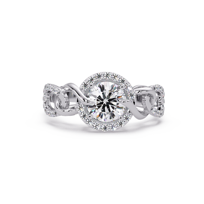 Round Lab Grown Diamond Halo Twisted Link Band Ring - HIGHCARAT DIAMONDS