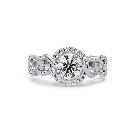 Round Lab Grown Diamond Halo Twisted Link Band Ring - HIGHCARAT DIAMONDS