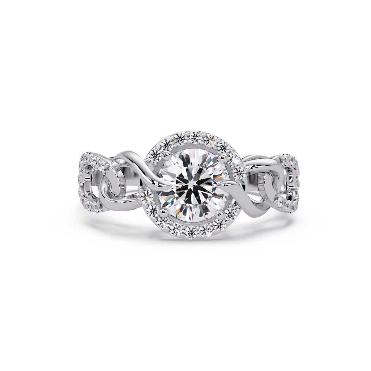 Round Lab Grown Diamond Halo Twisted Link Band Ring - HIGHCARAT DIAMONDS