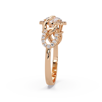 Round Lab Grown Diamond Halo Twisted Link Band Ring - HIGHCARAT DIAMONDS