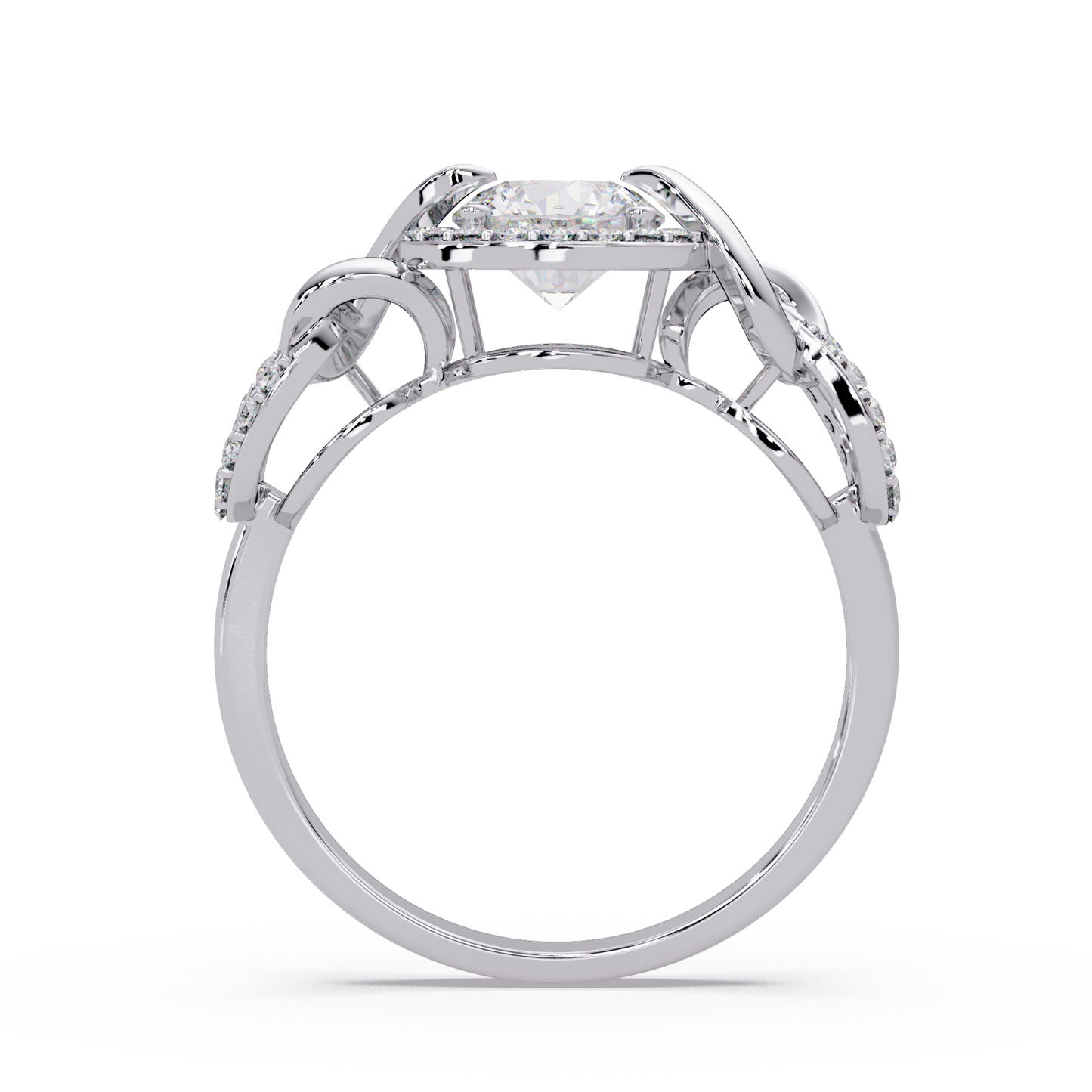 Round Lab Grown Diamond Halo Twisted Link Band Ring - HIGHCARAT DIAMONDS
