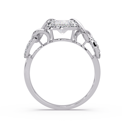 Round Lab Grown Diamond Halo Twisted Link Band Ring - HIGHCARAT DIAMONDS