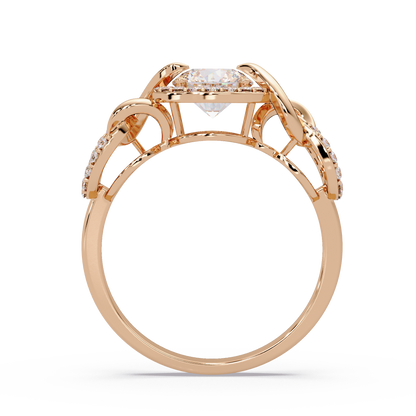 Round Lab Grown Diamond Halo Twisted Link Band Ring - HIGHCARAT DIAMONDS