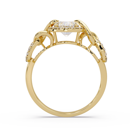 Round Lab Grown Diamond Halo Twisted Link Band Ring - HIGHCARAT DIAMONDS