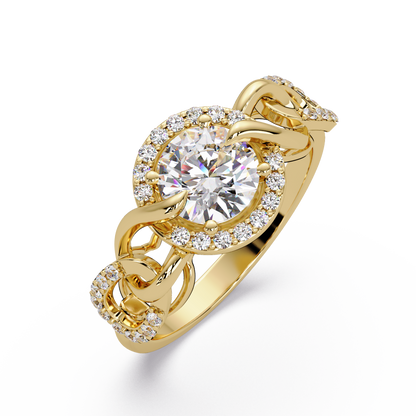 Round Lab Grown Diamond Halo Twisted Link Band Ring - HIGHCARAT DIAMONDS