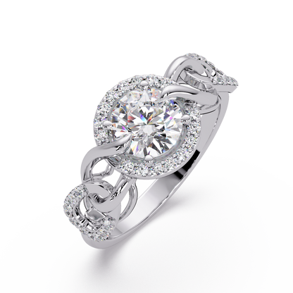 Round Lab Grown Diamond Halo Twisted Link Band Ring - HIGHCARAT DIAMONDS