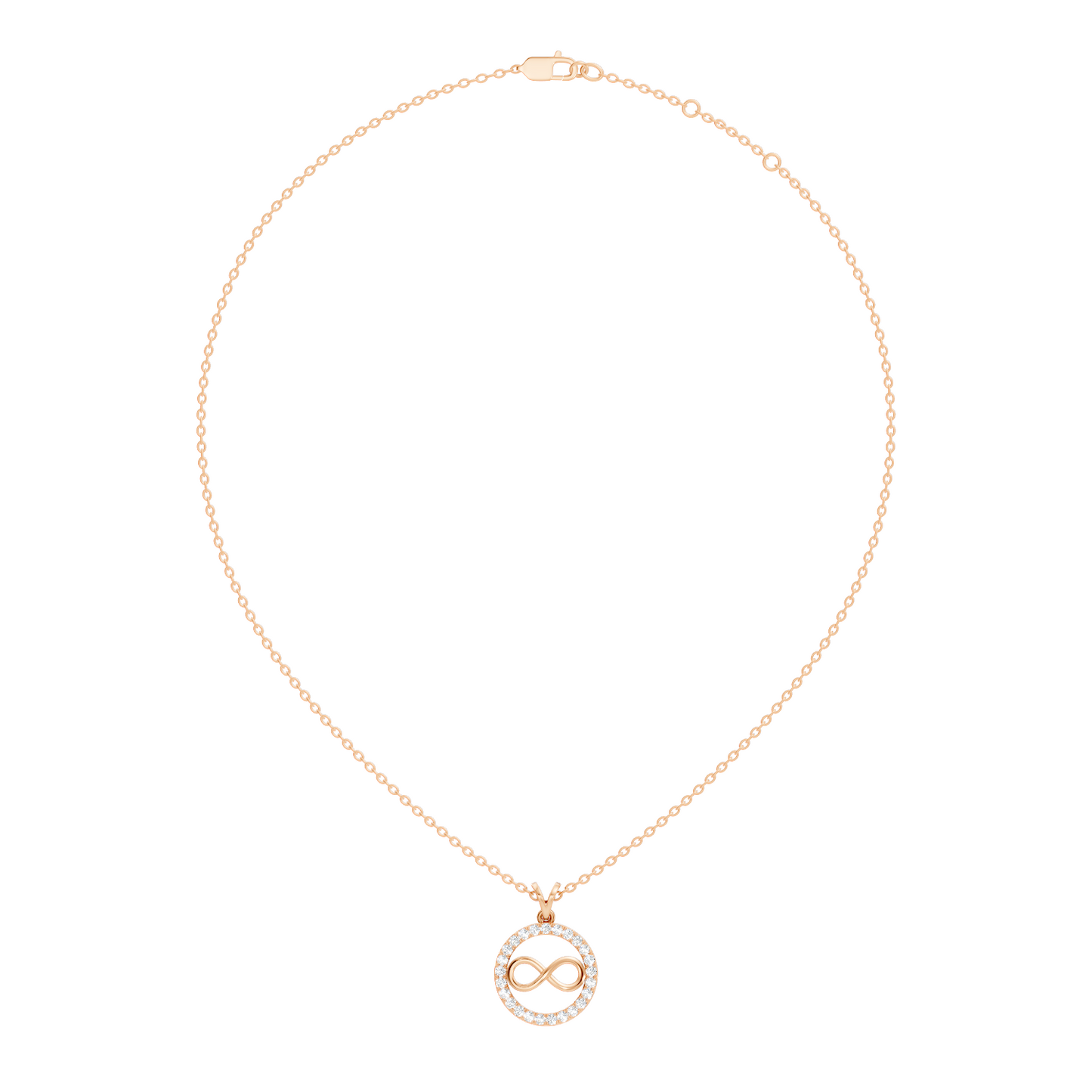 Round diamond infinity necklace with open circle design