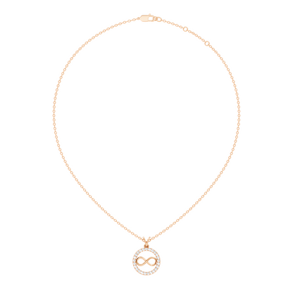 Round diamond infinity necklace with open circle design