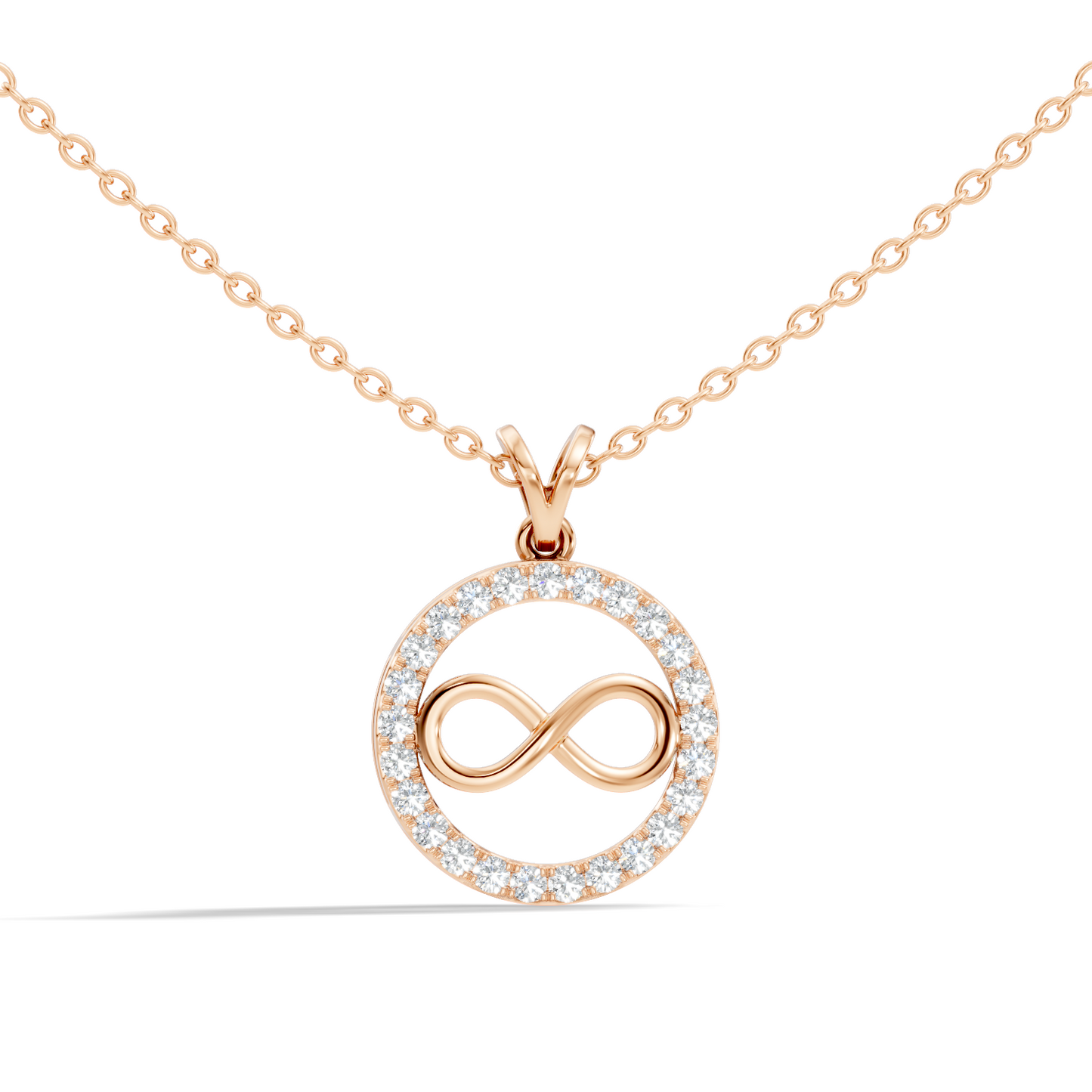 Yellow gold infinity pendant with round diamond circle