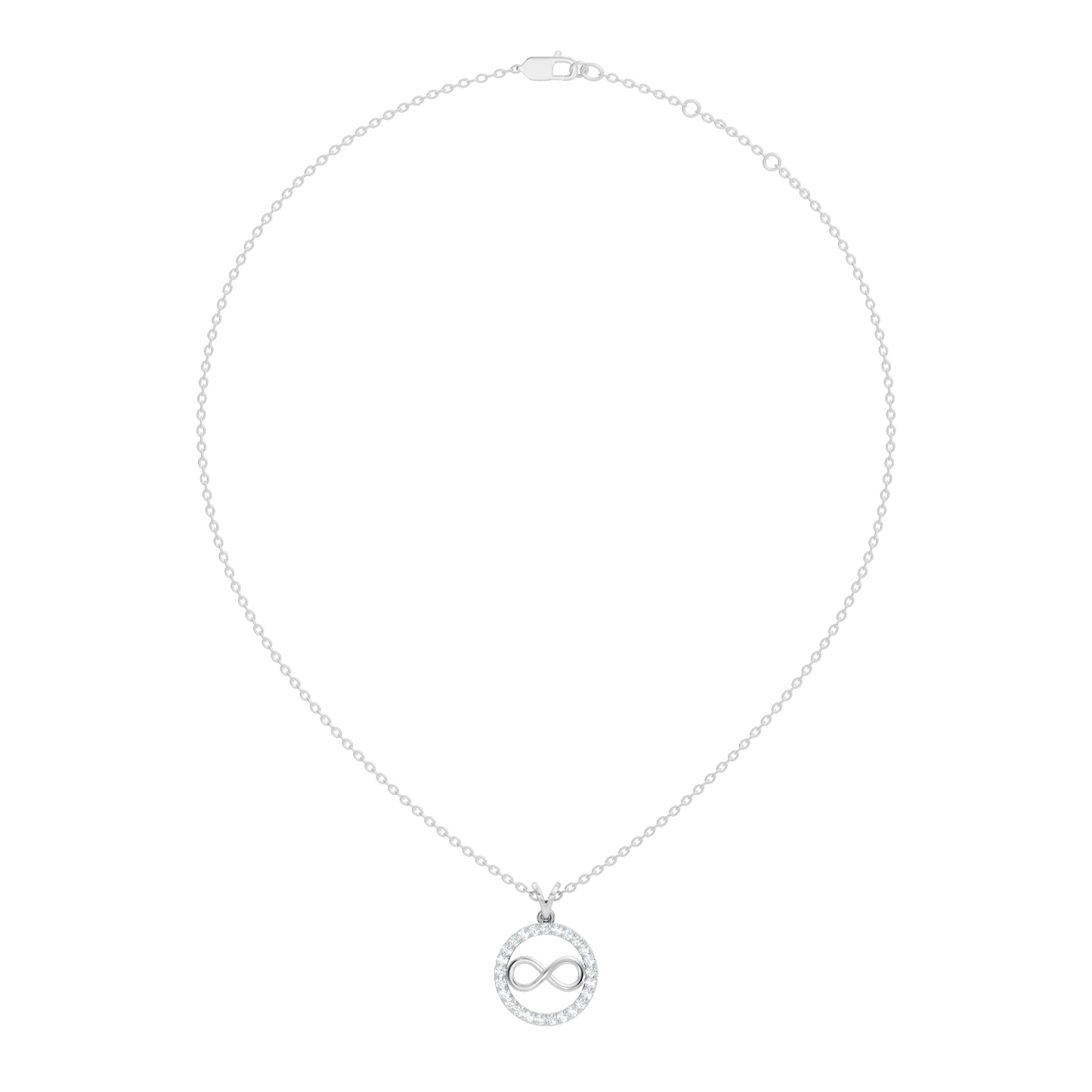 Lab grown diamond infinity necklace with round halo frame