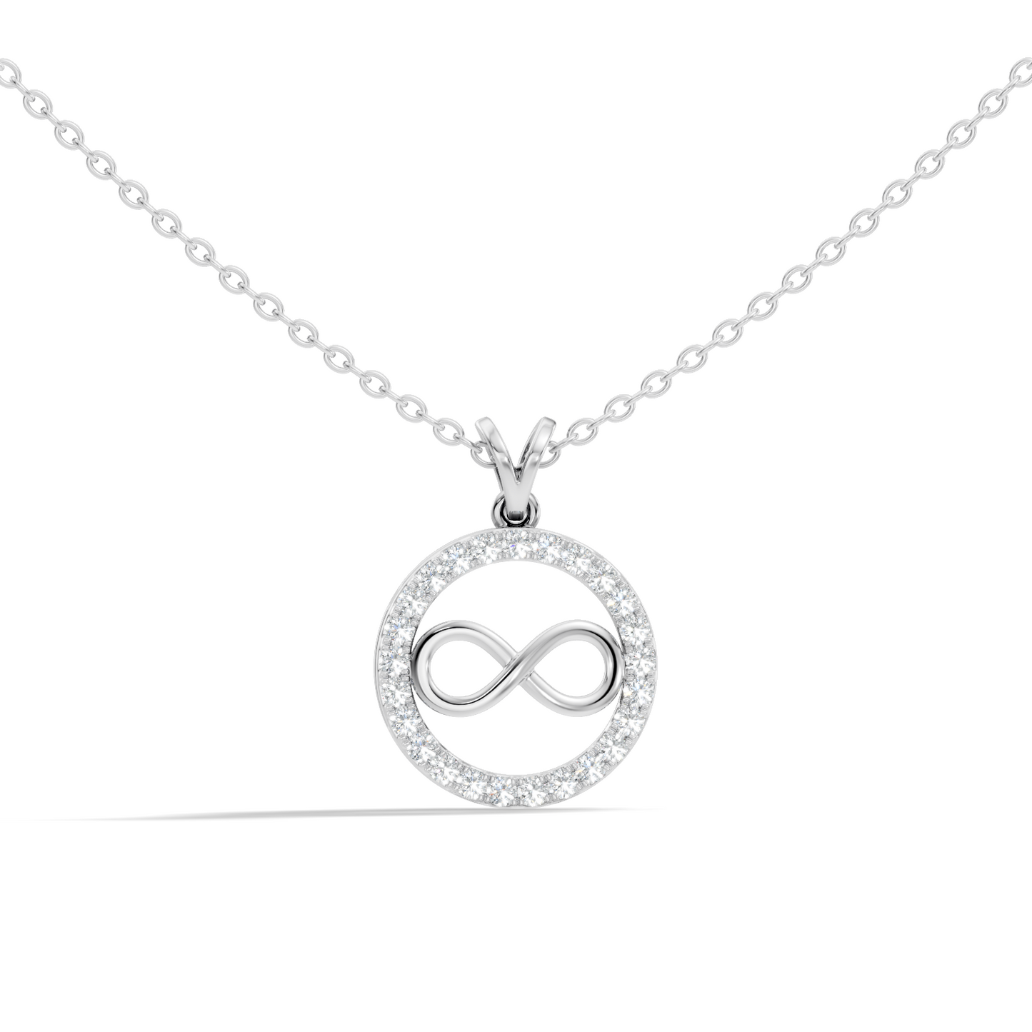 Yellow gold infinity charm pendant with diamond border