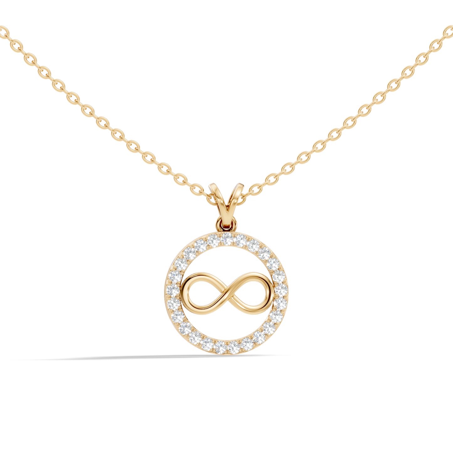 Infinity circle pendant with round lab grown diamond halo