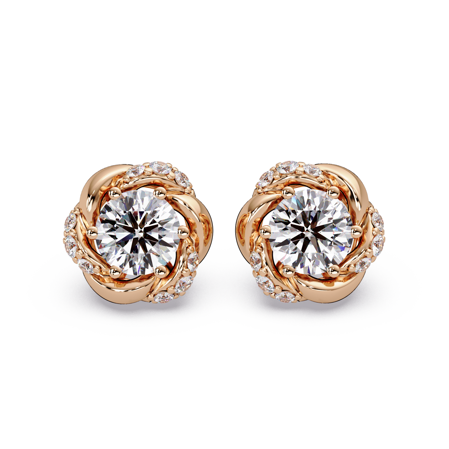 Round Lab Grown Diamond Knot Style Stud Earrings - HIGHCARAT DIAMONDS