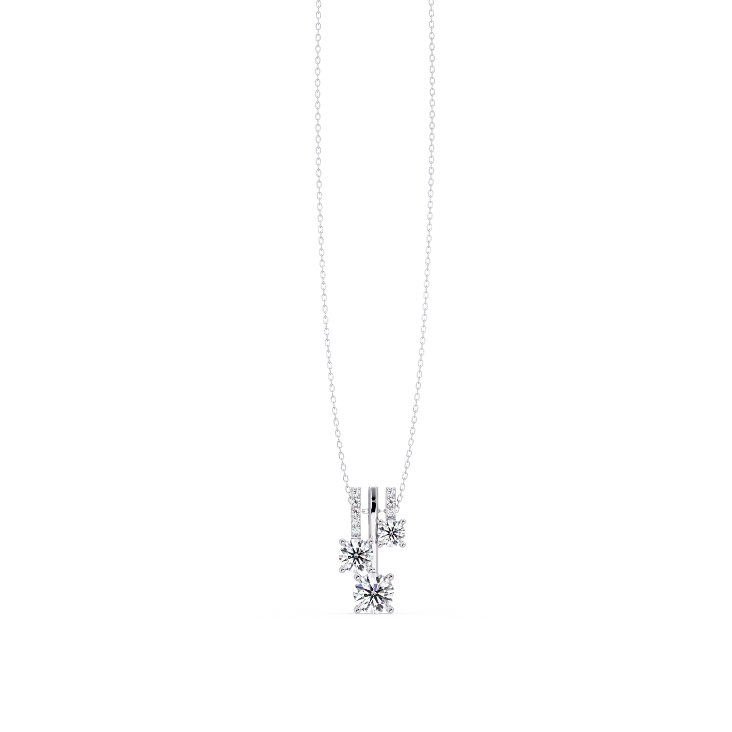 Round Lab Grown Diamond Layered Bar Pendant Necklace - HIGHCARAT DIAMONDS