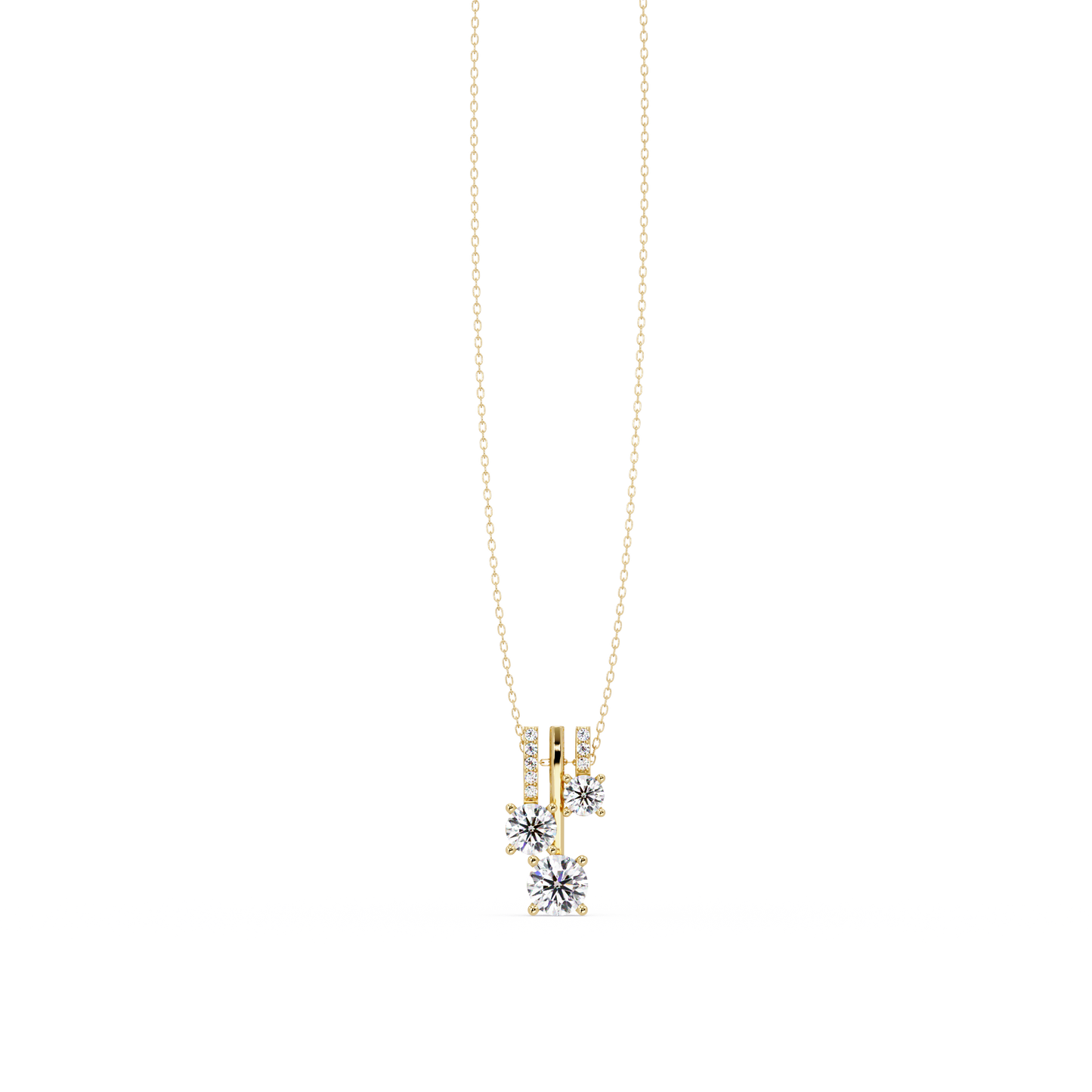 Round Lab Grown Diamond Layered Bar Pendant Necklace - HIGHCARAT DIAMONDS