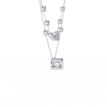 White gold layered necklace with scattered round diamonds