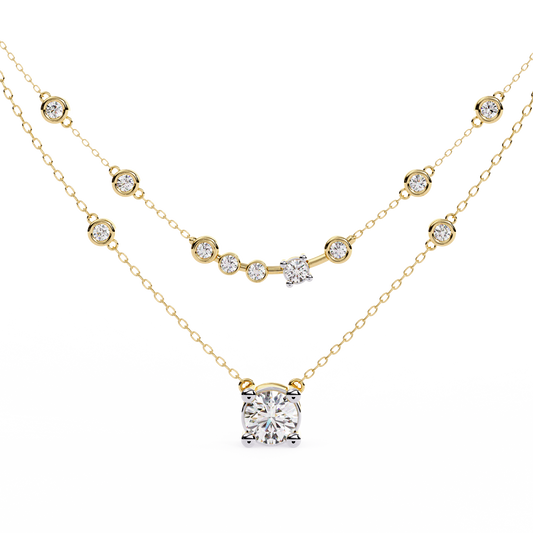 Multi strand diamond necklace with bezel set round stones