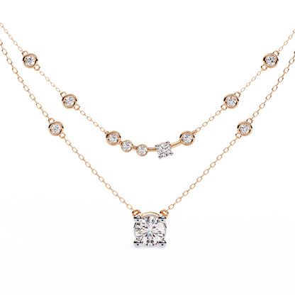 Layered round lab grown diamond necklace in white gold style