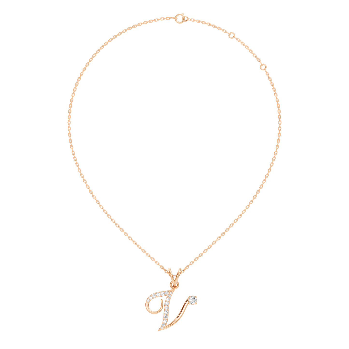 Dainty Round Cut Diamond V Pendant 14K Solid White Gold Minimalist Alphabet Necklace - HIGHCARAT DIAMONDS