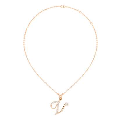Dainty Round Cut Diamond V Pendant 14K Solid White Gold Minimalist Alphabet Necklace - HIGHCARAT DIAMONDS