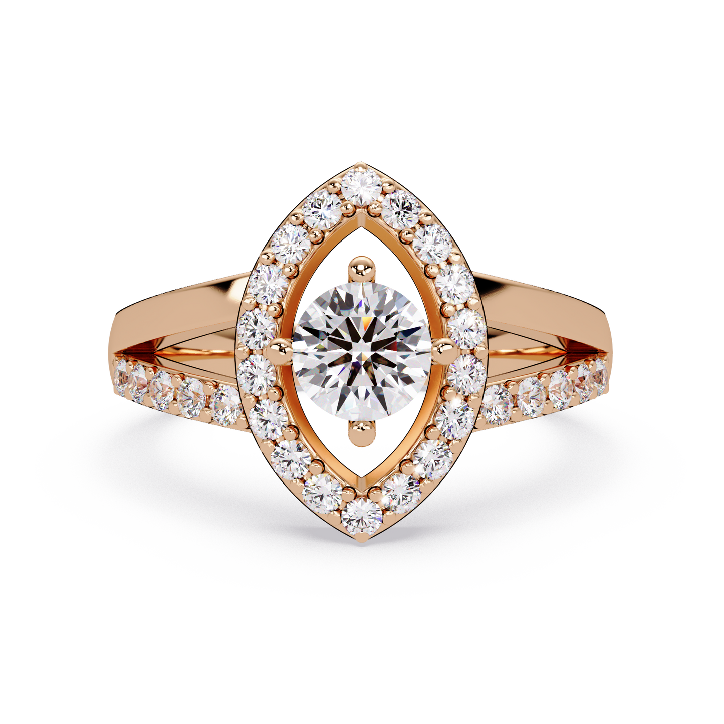 Round Lab Grown Diamond Marquise Split Band Halo Ring - HIGHCARAT DIAMONDS