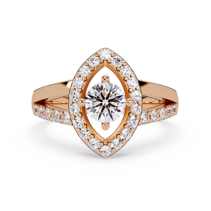 Round Lab Grown Diamond Marquise Split Band Halo Ring - HIGHCARAT DIAMONDS